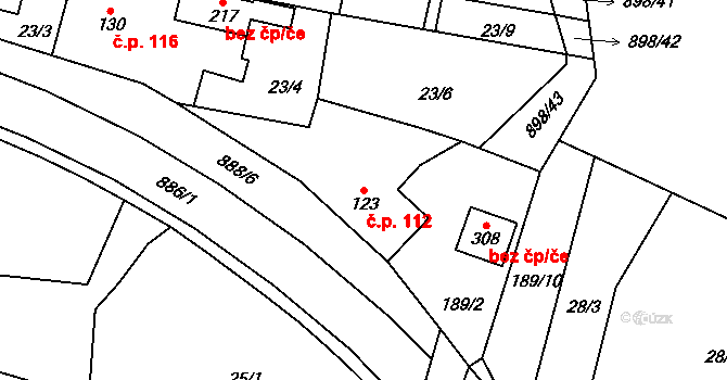 Tuněchody 112 na parcele st. 123 v KÚ Tuněchody, Katastrální mapa