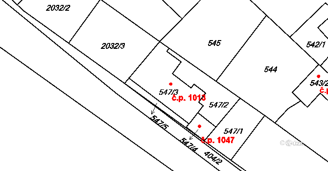 Lužice 1013 na parcele st. 547/3 v KÚ Lužice u Hodonína, Katastrální mapa