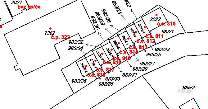 Morávka 816 na parcele st. 2025/2 v KÚ Morávka, Katastrální mapa