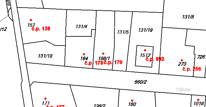 Slatiňany 179 na parcele st. 186/1 v KÚ Slatiňany, Katastrální mapa