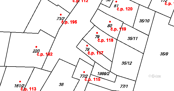 Mouchnice 117 na parcele st. 78 v KÚ Mouchnice, Katastrální mapa