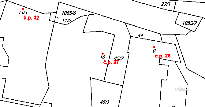 Bojenice 27, Bernartice na parcele st. 10 v KÚ Bojenice, Katastrální mapa