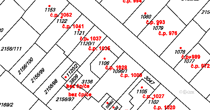 Choceň 1028 na parcele st. 1106 v KÚ Choceň, Katastrální mapa