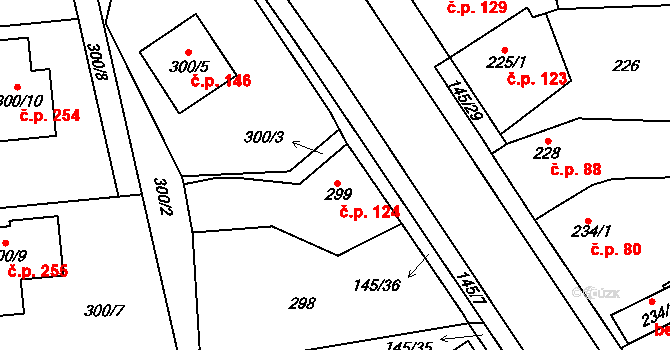 Bdeněves 124 na parcele st. 299 v KÚ Bdeněves, Katastrální mapa