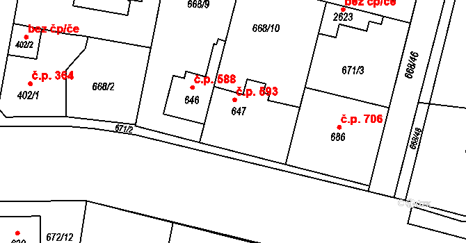 Unhošť 593 na parcele st. 647 v KÚ Unhošť, Katastrální mapa