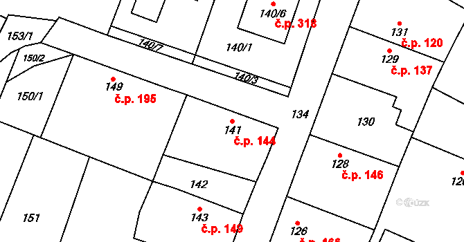 Chotíkov 144 na parcele st. 141 v KÚ Chotíkov, Katastrální mapa