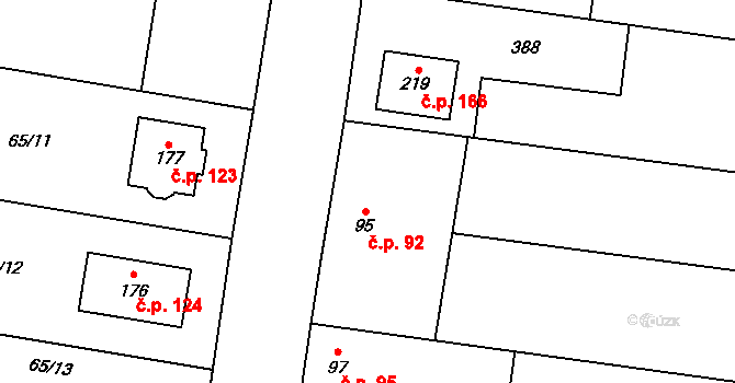 Kozomín 92 na parcele st. 95 v KÚ Kozomín, Katastrální mapa