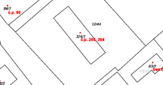Lužec nad Vltavou 264,265 na parcele st. 324/1 v KÚ Lužec nad Vltavou, Katastrální mapa