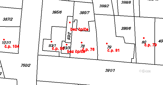 Mlékojedy 76, Neratovice na parcele st. 78 v KÚ Mlékojedy u Neratovic, Katastrální mapa