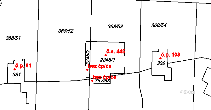 Hradištko 445 na parcele st. 2248/1 v KÚ Hradištko pod Medníkem, Katastrální mapa