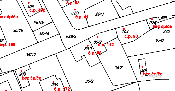 Tachlovice 68 na parcele st. 89/1 v KÚ Tachlovice, Katastrální mapa