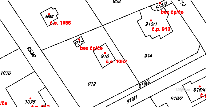 Černošice 1062 na parcele st. 910 v KÚ Černošice, Katastrální mapa