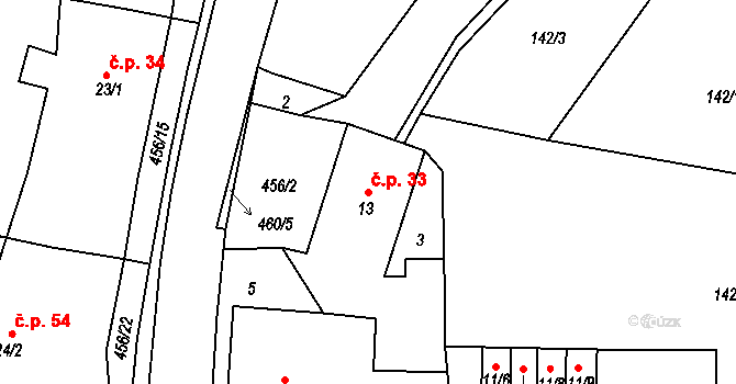 Čachrov 33 na parcele st. 13 v KÚ Čachrov, Katastrální mapa