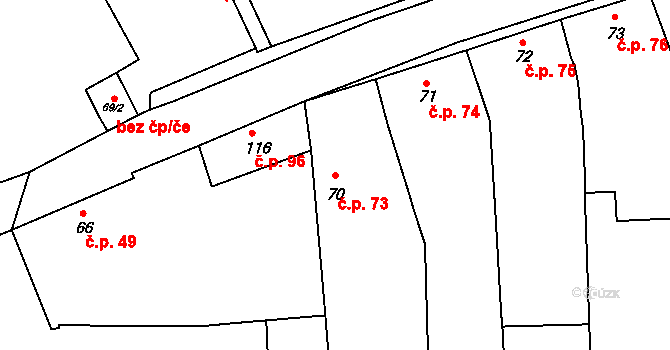 Chudenice 73 na parcele st. 70 v KÚ Chudenice, Katastrální mapa