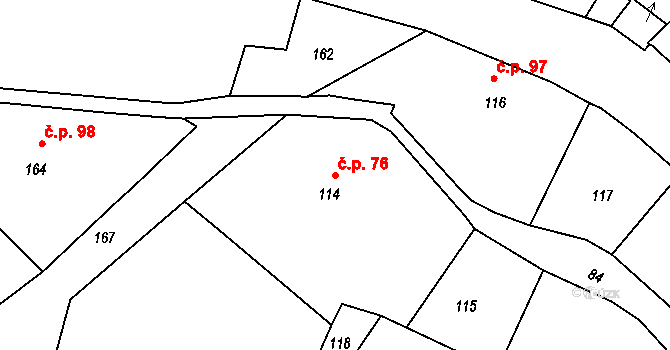 Černčice 76 na parcele st. 114 v KÚ Černčice, Katastrální mapa