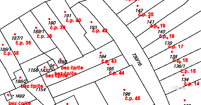 Broumov 43 na parcele st. 194 v KÚ Broumov, Katastrální mapa