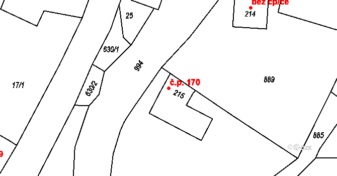 Velký Dřevíč 170, Hronov na parcele st. 215 v KÚ Velký Dřevíč, Katastrální mapa