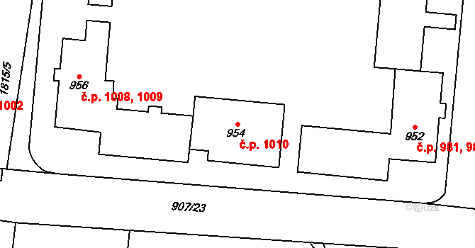 Přelouč 1010 na parcele st. 954 v KÚ Přelouč, Katastrální mapa