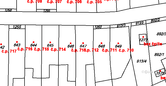 Svítkov 712, Pardubice na parcele st. 647 v KÚ Svítkov, Katastrální mapa
