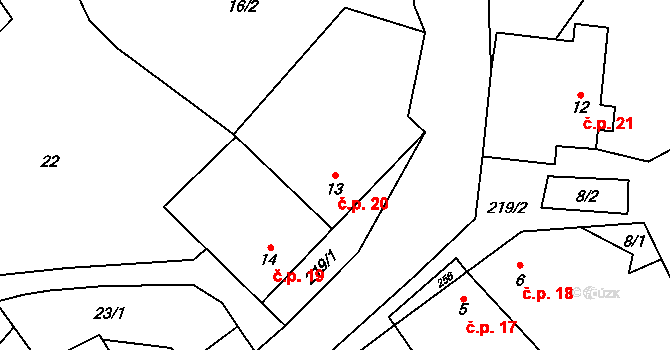 Rumberk 20, Deštná na parcele st. 13 v KÚ Rumberk, Katastrální mapa
