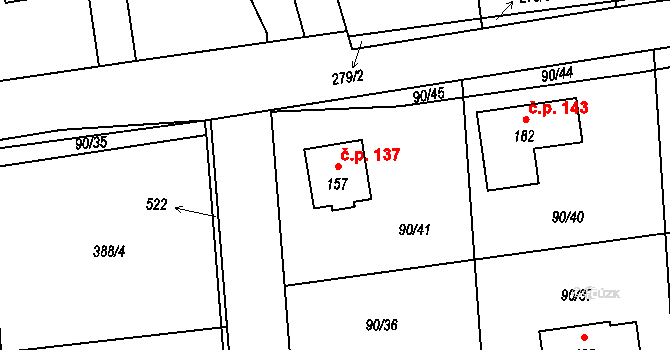 Tlustovousy 137, Tuklaty na parcele st. 157 v KÚ Tlustovousy, Katastrální mapa