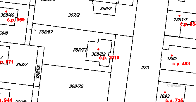 Podivín 1010 na parcele st. 368/82 v KÚ Podivín, Katastrální mapa
