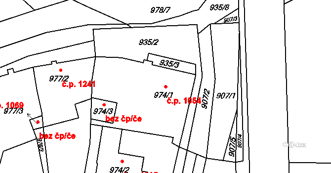 Mohelnice 1054 na parcele st. 974/1 v KÚ Mohelnice, Katastrální mapa