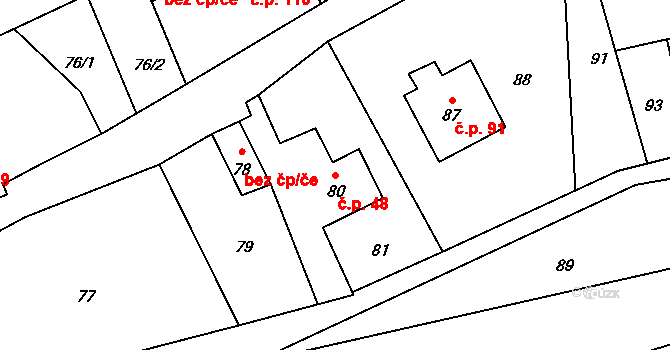 Jerlochovice 48, Fulnek na parcele st. 80 v KÚ Jerlochovice, Katastrální mapa