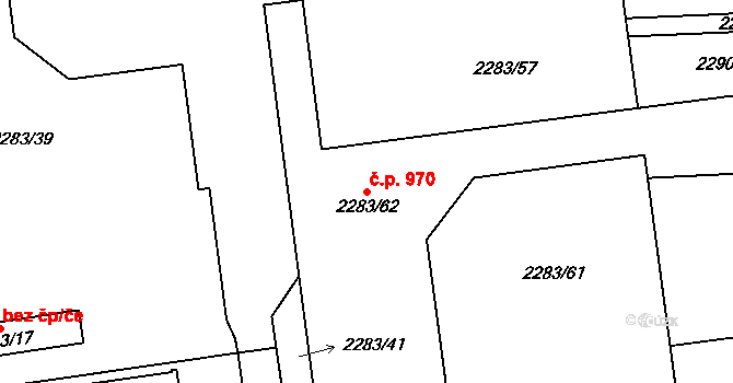 Pražské Předměstí 970, Jaroměř na parcele st. 2283/62 v KÚ Jaroměř, Katastrální mapa