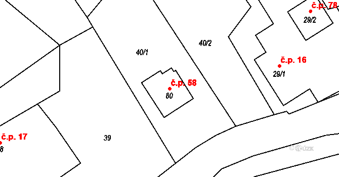 Výškovice 58, Bílovec na parcele st. 80 v KÚ Výškovice u Slatiny, Katastrální mapa