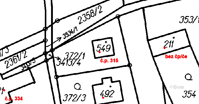 Spálov 315 na parcele st. 549 v KÚ Spálov, Katastrální mapa