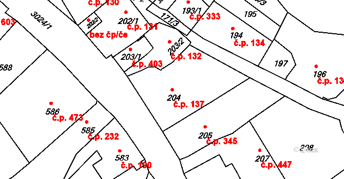 Štramberk 137 na parcele st. 204 v KÚ Štramberk, Katastrální mapa