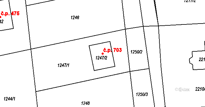 Staříč 703 na parcele st. 1247/2 v KÚ Staříč, Katastrální mapa