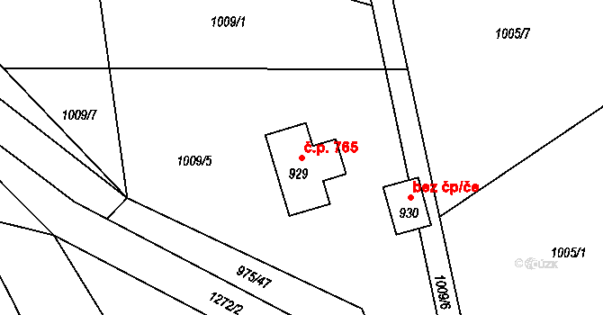Mořkov 765 na parcele st. 929 v KÚ Mořkov, Katastrální mapa