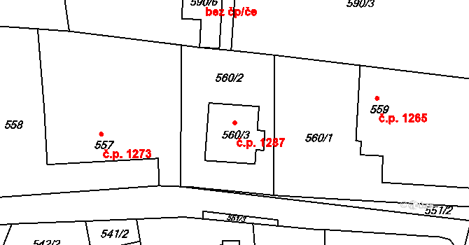 Příbor 1287 na parcele st. 560/3 v KÚ Klokočov u Příbora, Katastrální mapa