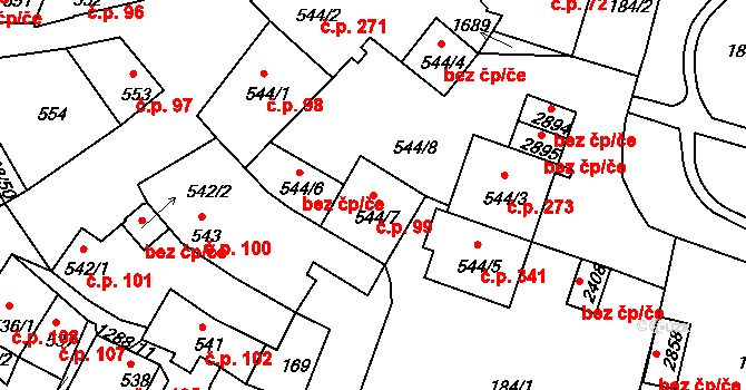 Plešivec 99, Český Krumlov na parcele st. 544/7 v KÚ Český Krumlov, Katastrální mapa