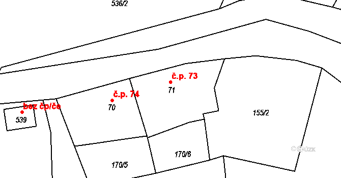 Vyšný 73, Český Krumlov na parcele st. 71 v KÚ Vyšný, Katastrální mapa