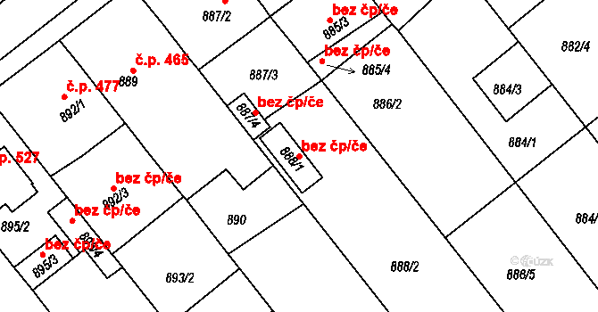 Šitbořice 88235301 na parcele st. 888/1 v KÚ Šitbořice, Katastrální mapa