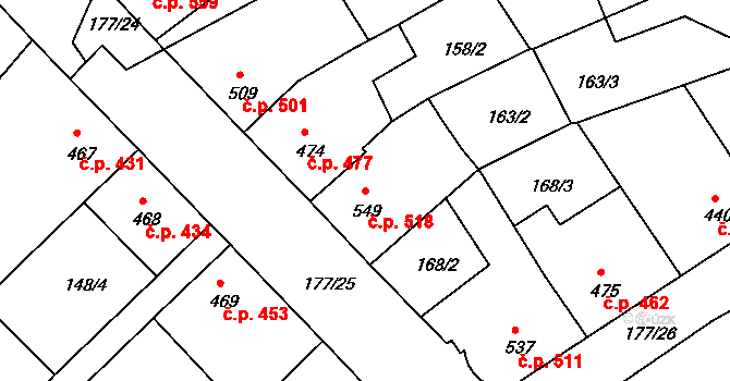 Žirovnice 518 na parcele st. 549 v KÚ Žirovnice, Katastrální mapa