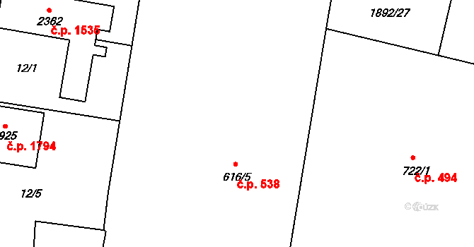 Humpolec 538 na parcele st. 616/5 v KÚ Humpolec, Katastrální mapa
