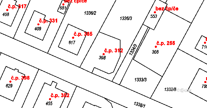 Katovice 312 na parcele st. 398 v KÚ Katovice, Katastrální mapa