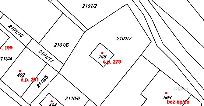 Lužná 279 na parcele st. 746 v KÚ Lužná u Vsetína, Katastrální mapa