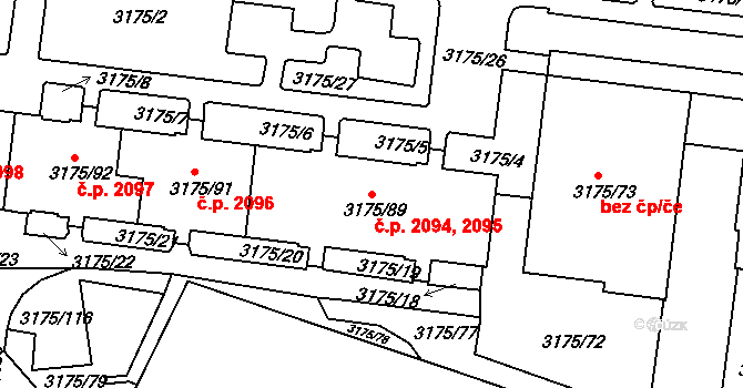 Louny 2094,2095 na parcele st. 3175/89 v KÚ Louny, Katastrální mapa