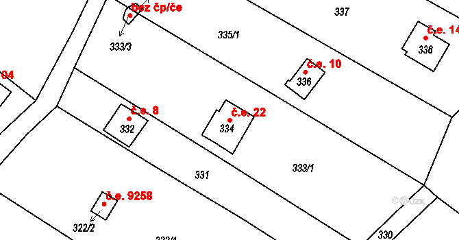 Koštov 22, Trmice na parcele st. 334 v KÚ Koštov, Katastrální mapa