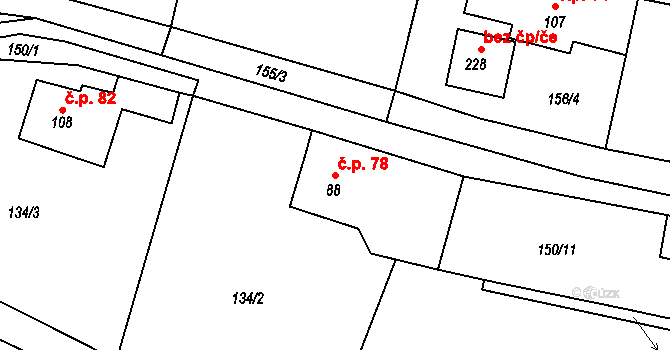 Příseka 78 na parcele st. 88 v KÚ Příseka u Světlé nad Sázavou, Katastrální mapa