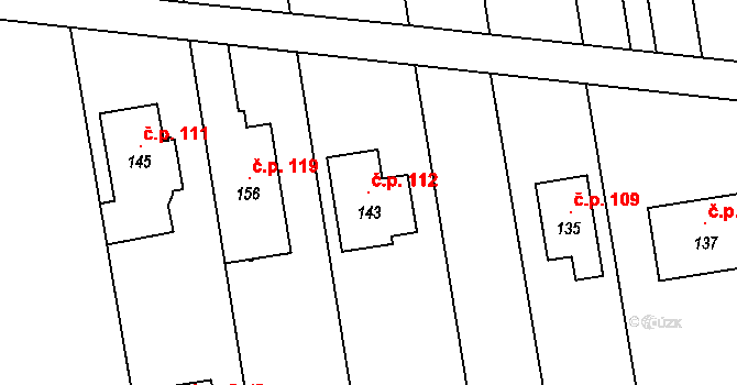 Tážaly 112, Kožušany-Tážaly na parcele st. 143 v KÚ Tážaly, Katastrální mapa
