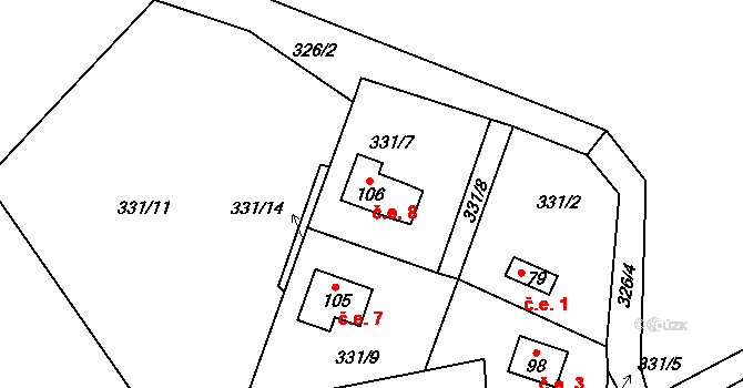 Proruby 8, Brzice na parcele st. 106 v KÚ Proruby, Katastrální mapa