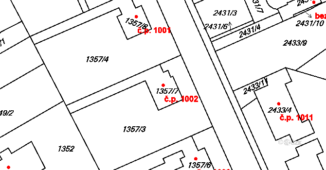 Rychnov nad Kněžnou 1002 na parcele st. 1357/7 v KÚ Rychnov nad Kněžnou, Katastrální mapa