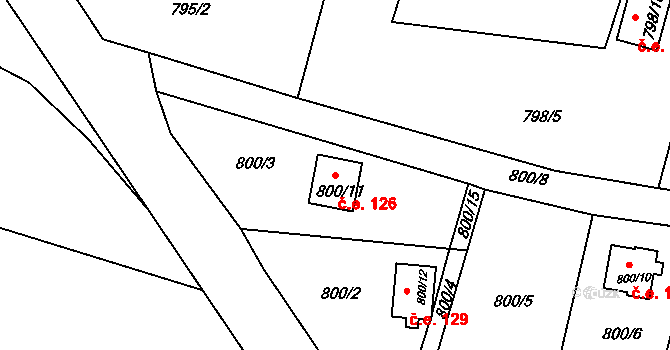 Štěnovice 126 na parcele st. 800/11 v KÚ Štěnovice, Katastrální mapa