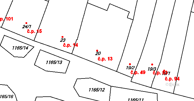 Bílavsko 13, Bystřice pod Hostýnem na parcele st. 20 v KÚ Bílavsko, Katastrální mapa